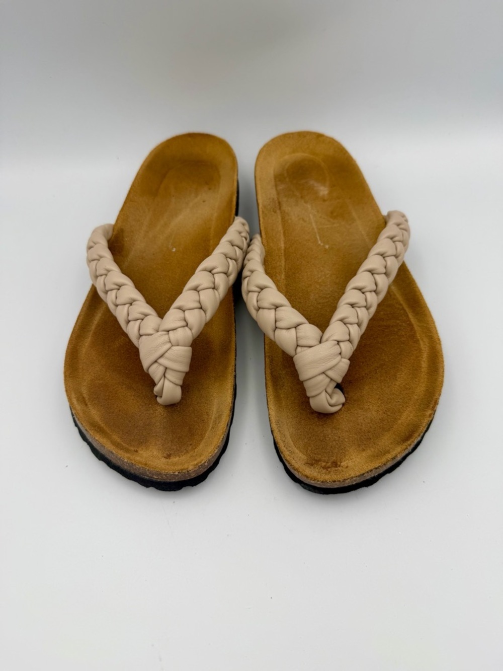 Women’s Braided Beige Flip Flop Sandals — Casual Everyday Comfort